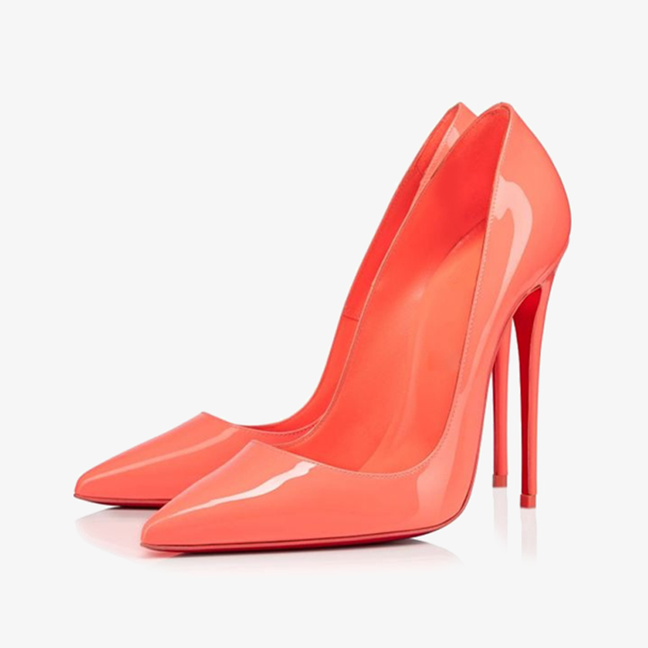 Radiant Coral Stiletto Pumps with Polished Finish – CALZARELLI