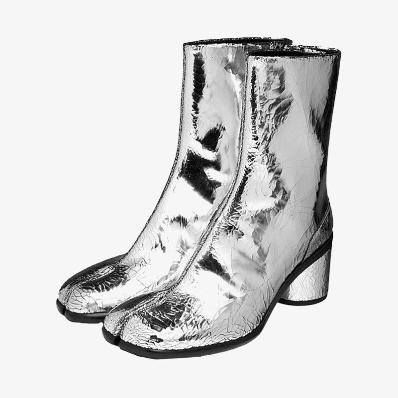 Reflective Pvc Boots Reflective Leather Split-Toe Boots – CALZARELLI